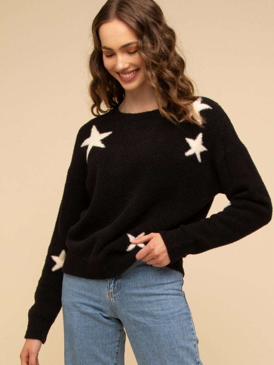 Sweaters + Cardigans * | Thread & Supply Tops Star Spangled Top Black White Star