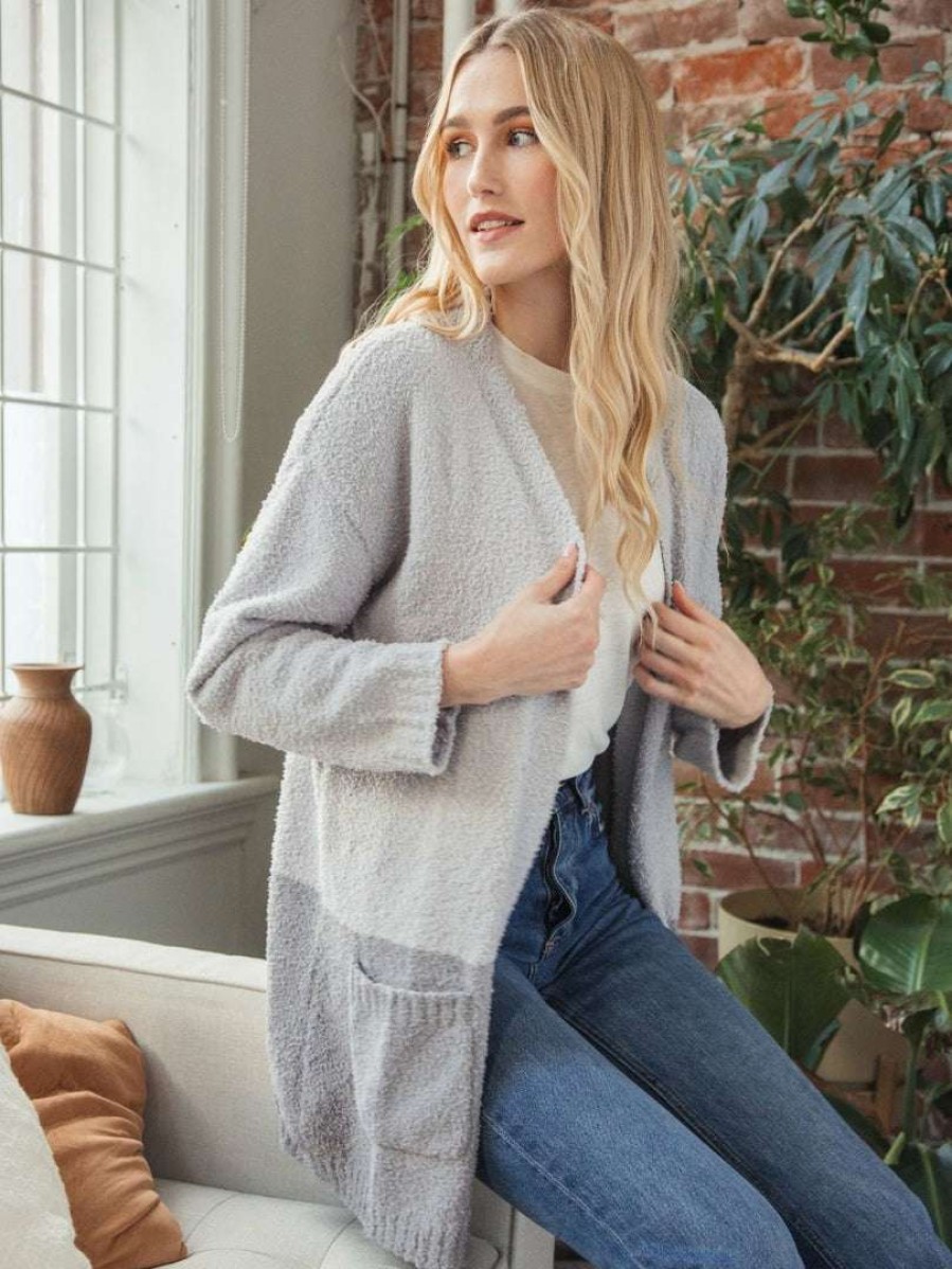 Sustainable * | Thread & Supply Cozy Cloud Wrap Cardigan Grey-Cream