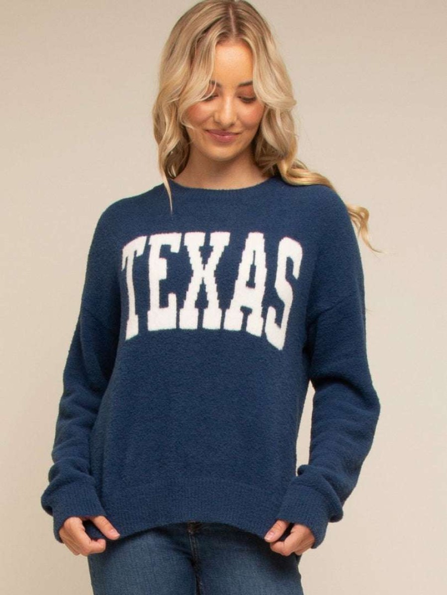 Sweaters + Cardigans * | Thread & Supply Tops Texas Sweater Harbor Blue White