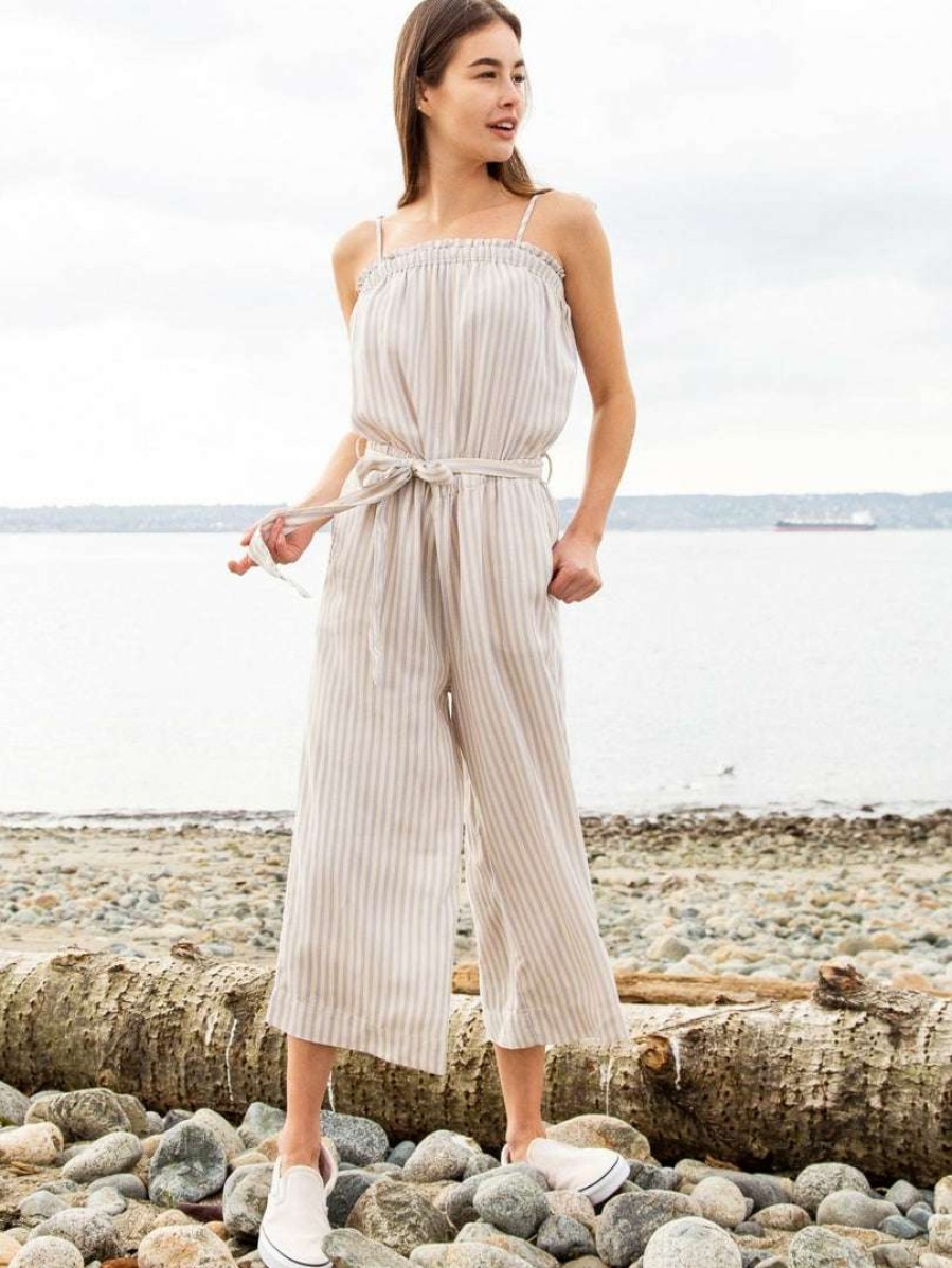 Sustainable * | Thread & Supply Giverny Jumpsuit Sustainable Stone Ivory Stripe