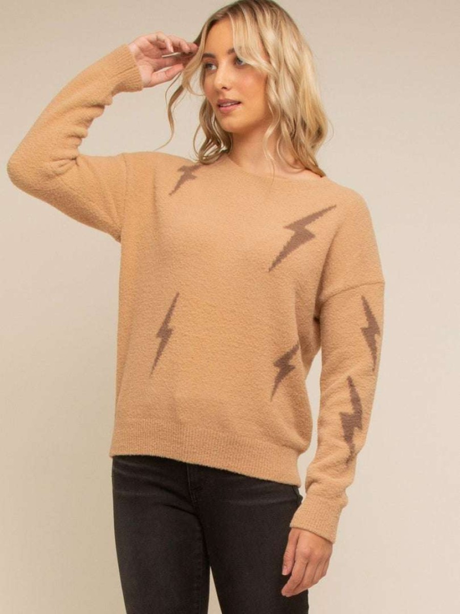 Sweaters + Cardigans * | Thread & Supply Tops Thunderbolt Sweater Beige Lightning