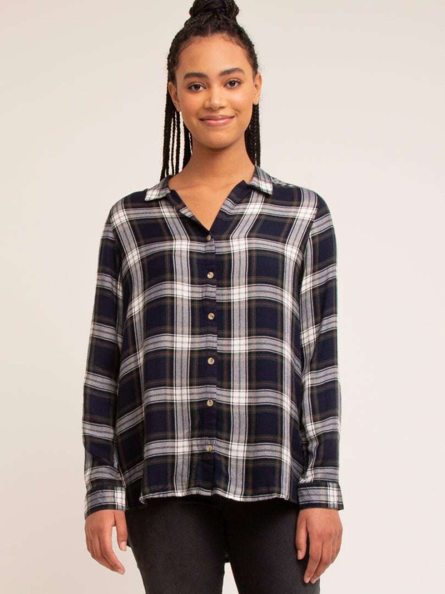 Tops * | Thread & Supply Sale Holly Top Navy Ivory Plaid